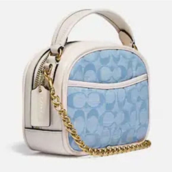 RETAIL Coach Quilted Riley Top Handle Lunchbox Bag- Washed Denim/Light Chambray - Picture 2 of 12